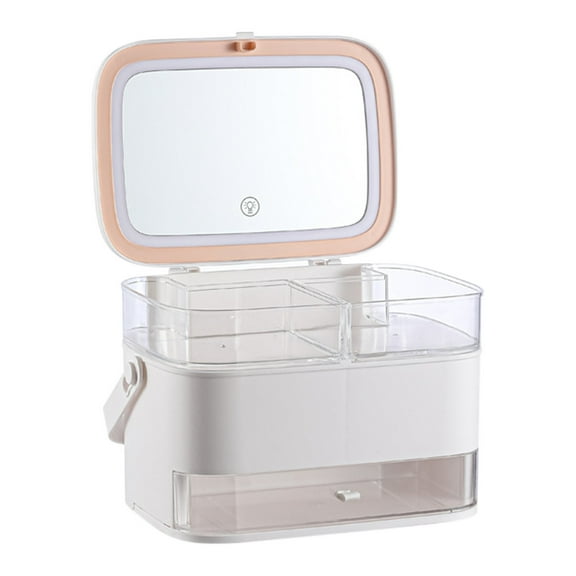 Miogawg Jewelry Case With Led Lighted Mirror, Travel Makeup Bag, 2-Layer Portable Cosmetic Organizer, Birthday Gifts For Women Girls