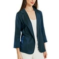 thumbnail image 4 of INSPIRE CHIC Women's Open Front Lapel Button Casual Shiny Blazer Office Jacket Dark Blue XS, 4 of 6