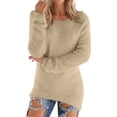 thumbnail image 4 of Women's Plush Fleece Pullover Sweater, Loose Fit Crewneck Long Sleeve Fuzzy Top, Soft Cozy Casual Sweatshirt for Fall Winter Daily Wear Khaki, 4 of 6