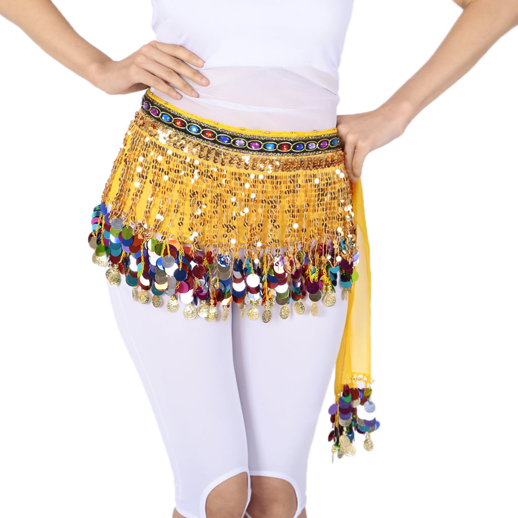 Belly Dance Belt Waist Skirt Dancer Sequins Tassels Fringes Hip Scarf 3 Colors 