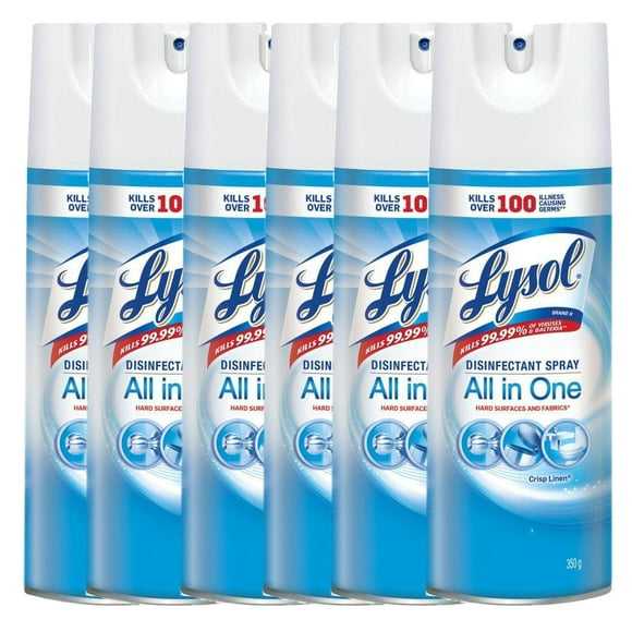 Lysol Disinfectant Spray, Crisp Linen, 350g, Disinfect and Eliminate Odours on Hard Surfaces & Fabrics (6 pack)