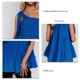 thumbnail image 5 of Camiseta sin mangas para mujer, con un solo hombro, dobladillo con volantes, tipo suelto, Top informal de verano, azul S, 5 of 7