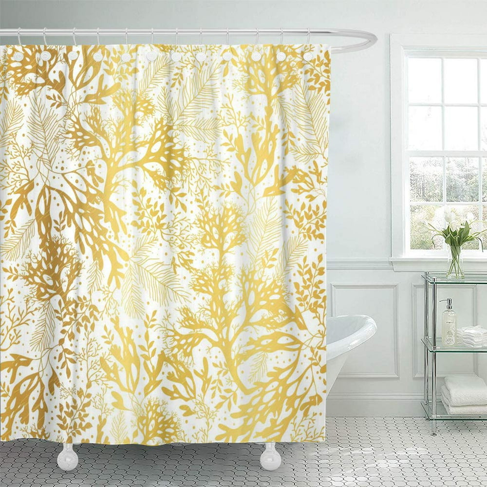 CYNLON Pattern Gold and White Seaweed Great for Elegant Gray Bathroom