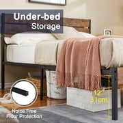VECELO Full Bed Frame with Wooden Headboard, Rustic Industrial Platform Bed and Strong Metal Slats, No Box Spring Needed, Brown