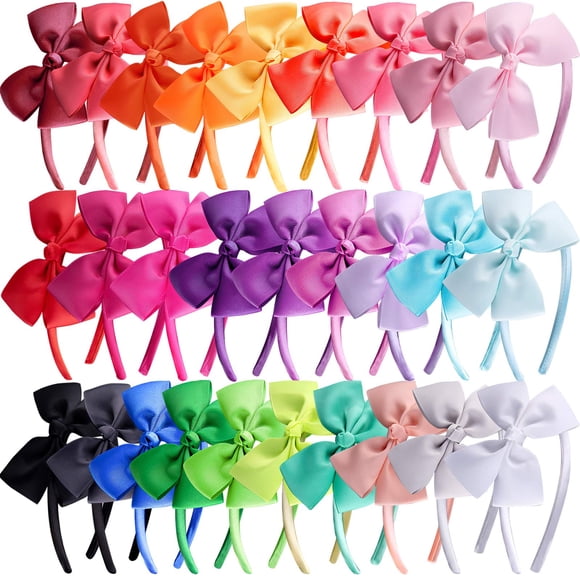 SIQUK 28 Piezas Diademas con Lazo Cinta de Grosgrain Diadema con Lazo Lazos para el Cabello Diademas para Niñas 28 Colores