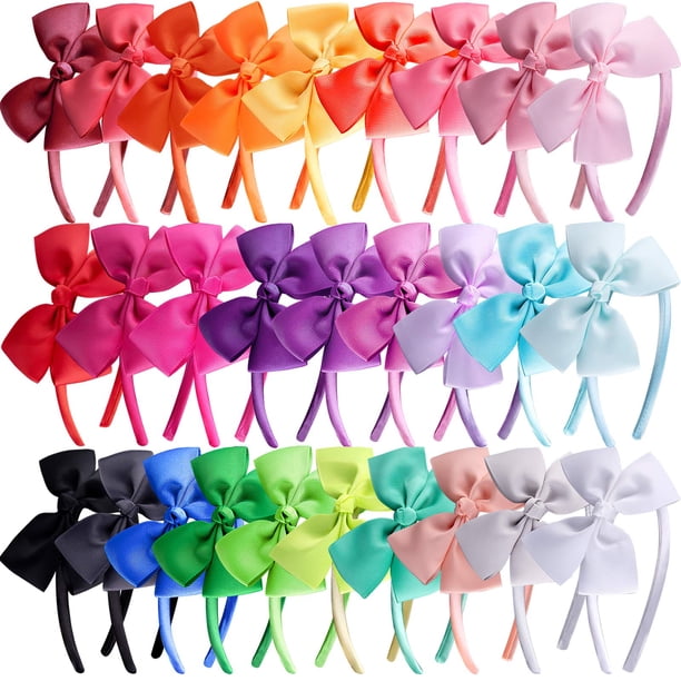 SIQUK 28 Piezas Diademas con Lazo Cinta de Grosgrain Diadema con Lazo Lazos para el Cabello Diademas para Niñas 28 Colores