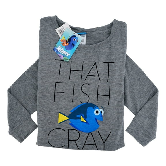 Disney Pixar Women's Finding Dory Brushed Fleece Pullover Sweatshirt XS Gray That Fish Cray Tunic Length Polyester