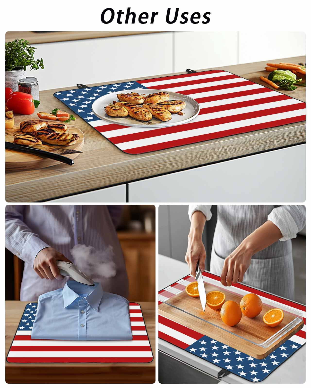Stove Top Covers for Electric Stove, American Flag Glass Stovetop Cover Protector, Blue Red USA Flag Induction Cooktop Protector Oven Mat for Kitchen Countertop 24"x21"