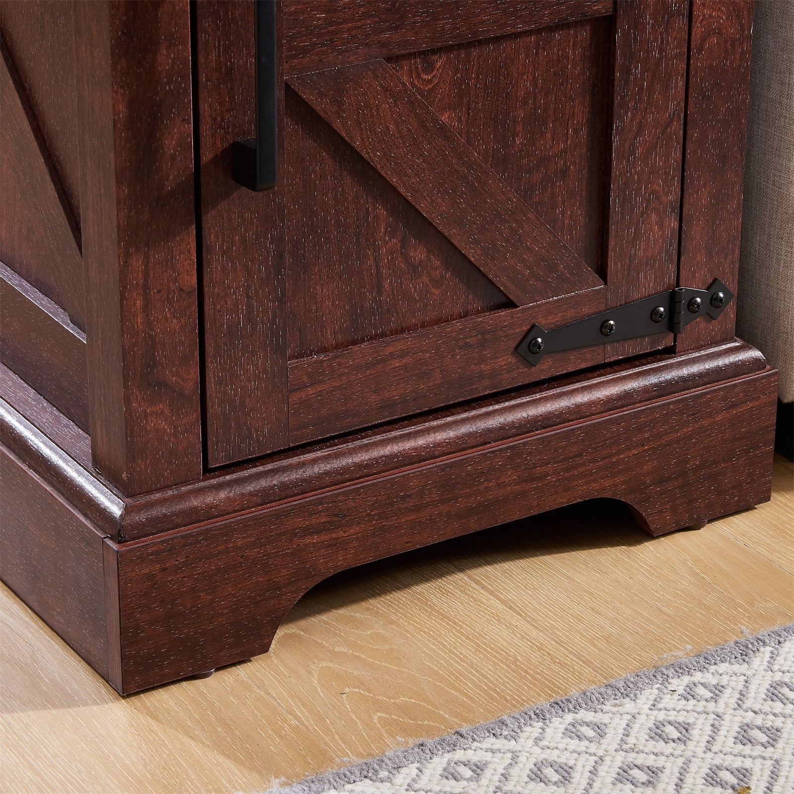 Hommoo Farmhouse End Table Nightstand with Barn Door and Adjustable Storage Shelf, Sofa Side Table for Living Room, Bedroom, Oak