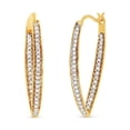 thumbnail image 3 of 10K Yellow Gold 1/2 Cttw Round-Cut Diamond Modern Hoop Earrings (I-J Color, I2-I3 Clarity), 3 of 7