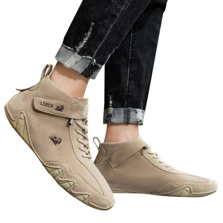 Mepaouo Womens High Top Sneakers Suede Leather Lace Up Hiking Shoes Soft Sole Running Shoes
