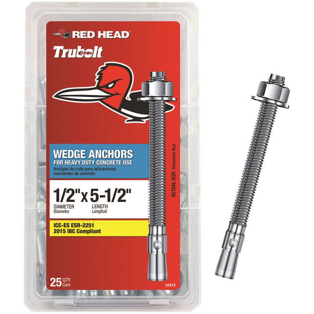 ITW Brands Red Head Wedge Anchor - Zinc Finish Steel - 25 Count, 1/2 In. x 5-1/2 In. — Construction & DIY Use, Standard Hardware Spec