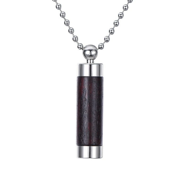 Aromita Reddish Brown Wood Cylinder Stainless Steel Cremation Jewelry Memorial Ash Urn Necklace for Man Pet Unisex
