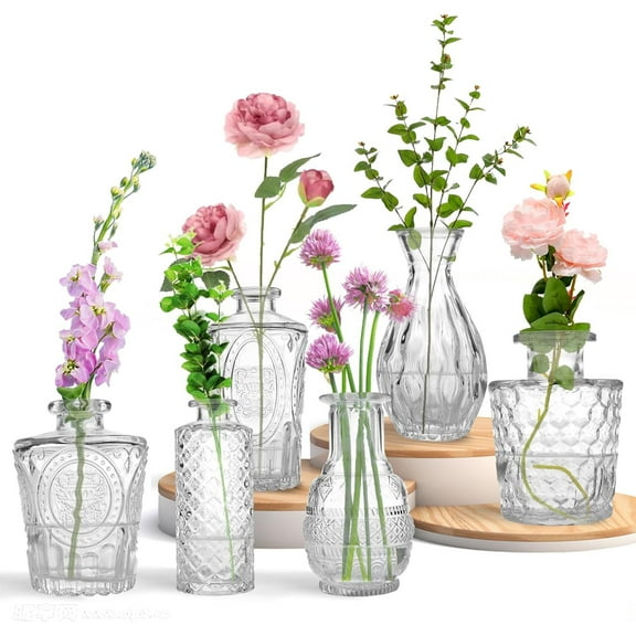 Mini Glass Bud Vases - Set of 6 Small Vases for Flowers, Perfect for Centerpieces,Flower Vases for Centerpieces.