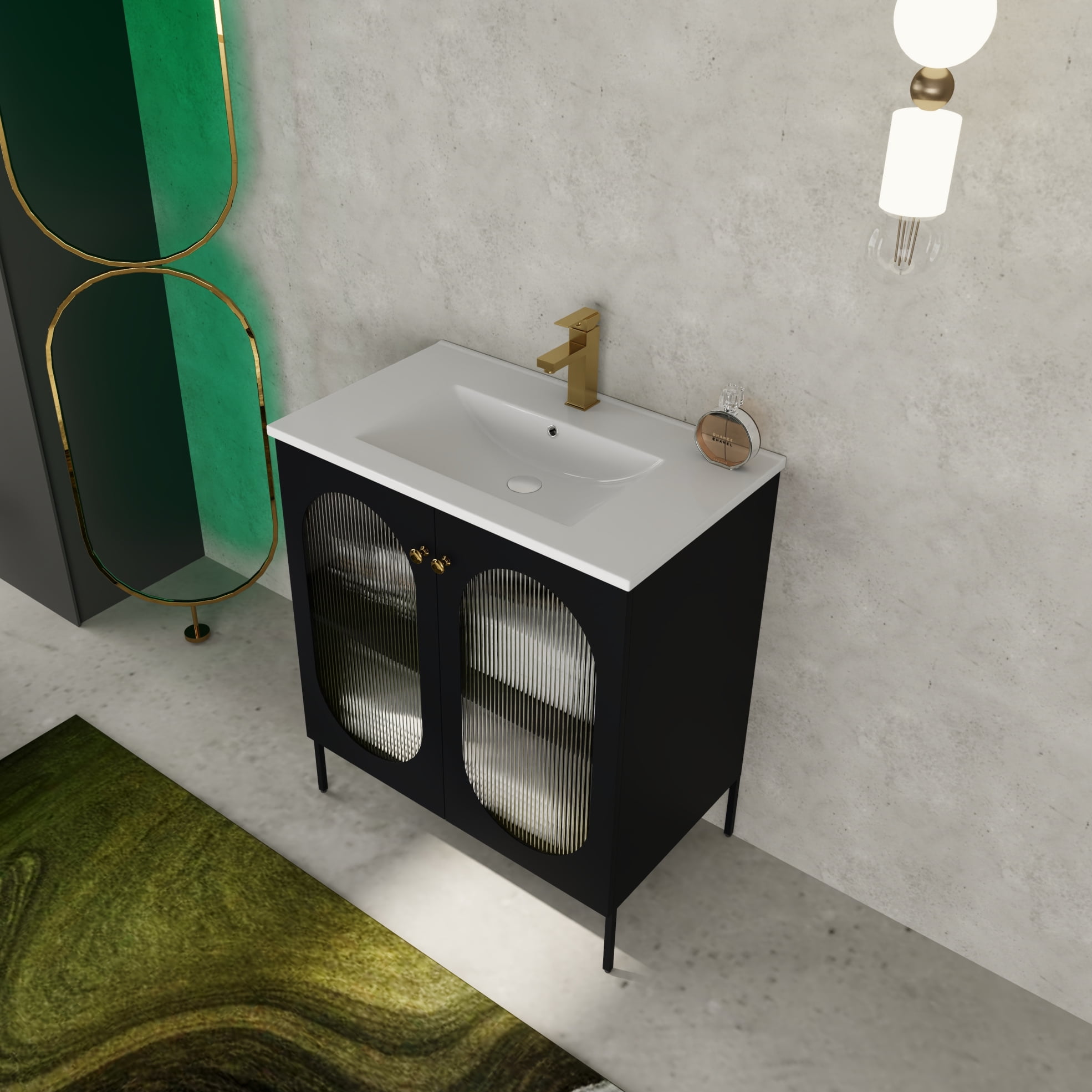 30-Inch Freestanding Bathroom Vanity with Ceramic Sink and Storage Cabinet, Waterproof Wood Finish, Adjustable Leveling Feet, Easy Installation for Small Bathrooms