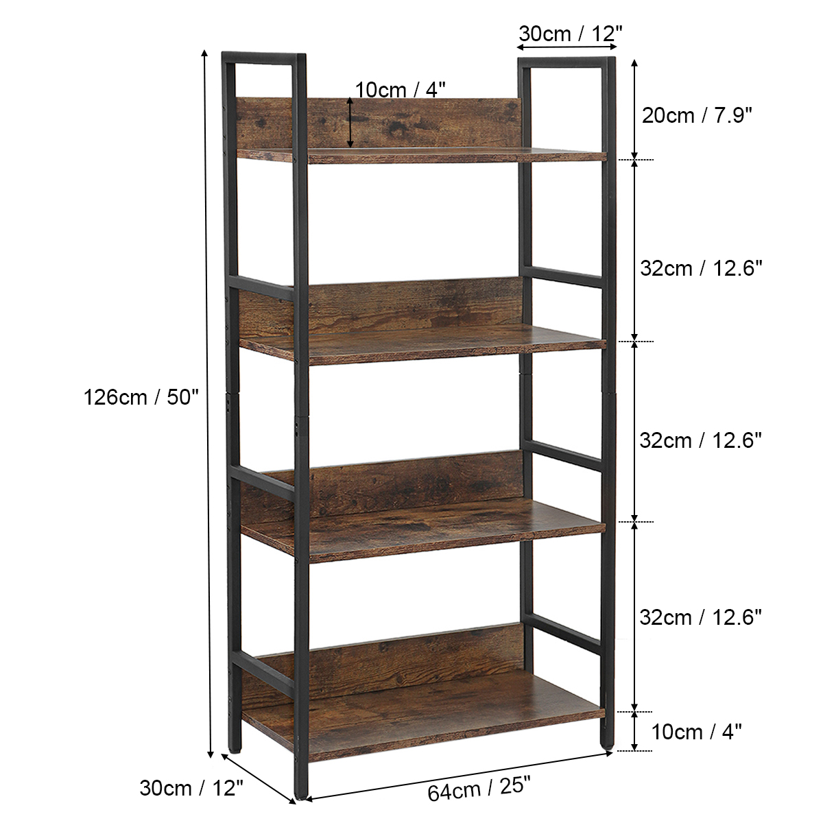 HOFFREE 4 Tier Book Shelf Modern Industrial Bookcase Open Display ...