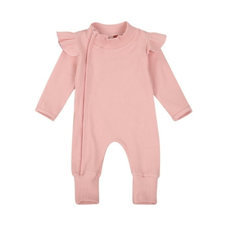 

Canrulo Infant Toddler Unisex Baby Boy Girl Solid Color Long Sleeve Jumpsuit One Piece Zipper Bodysuit Fall Winter Clothes Pink 12-18 Months