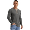 thumbnail image 4 of JWD Mens Henley Long Sleeve T-Shirt Cotton Casual Shirt US VG Dark Gray XL, 4 of 6