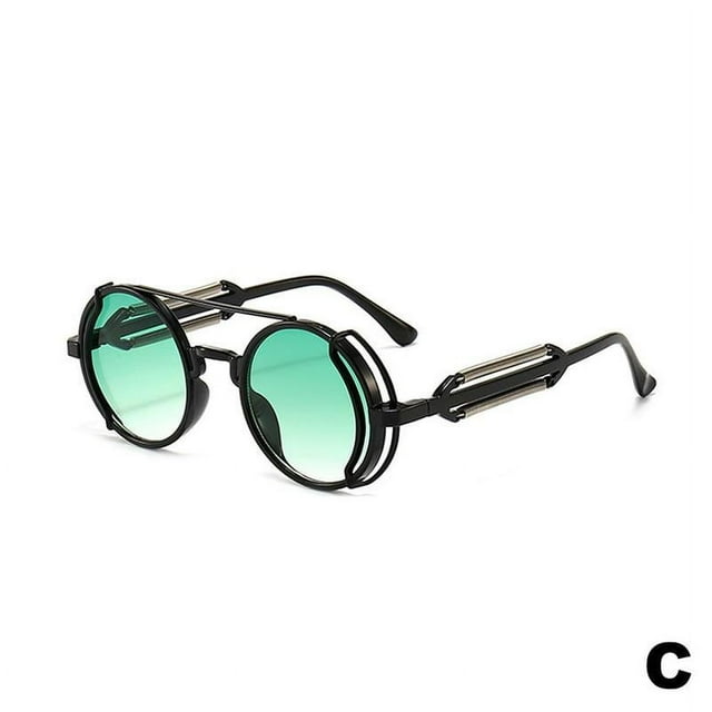 Daily Mix Store Lunettes de Soleil Rétro Steampunk pour Femmes Hommes Unisexe Monture Ronde en Métal Lentille Circulaire Lunettes de Soleil Été Extérieur Plage Lunettes