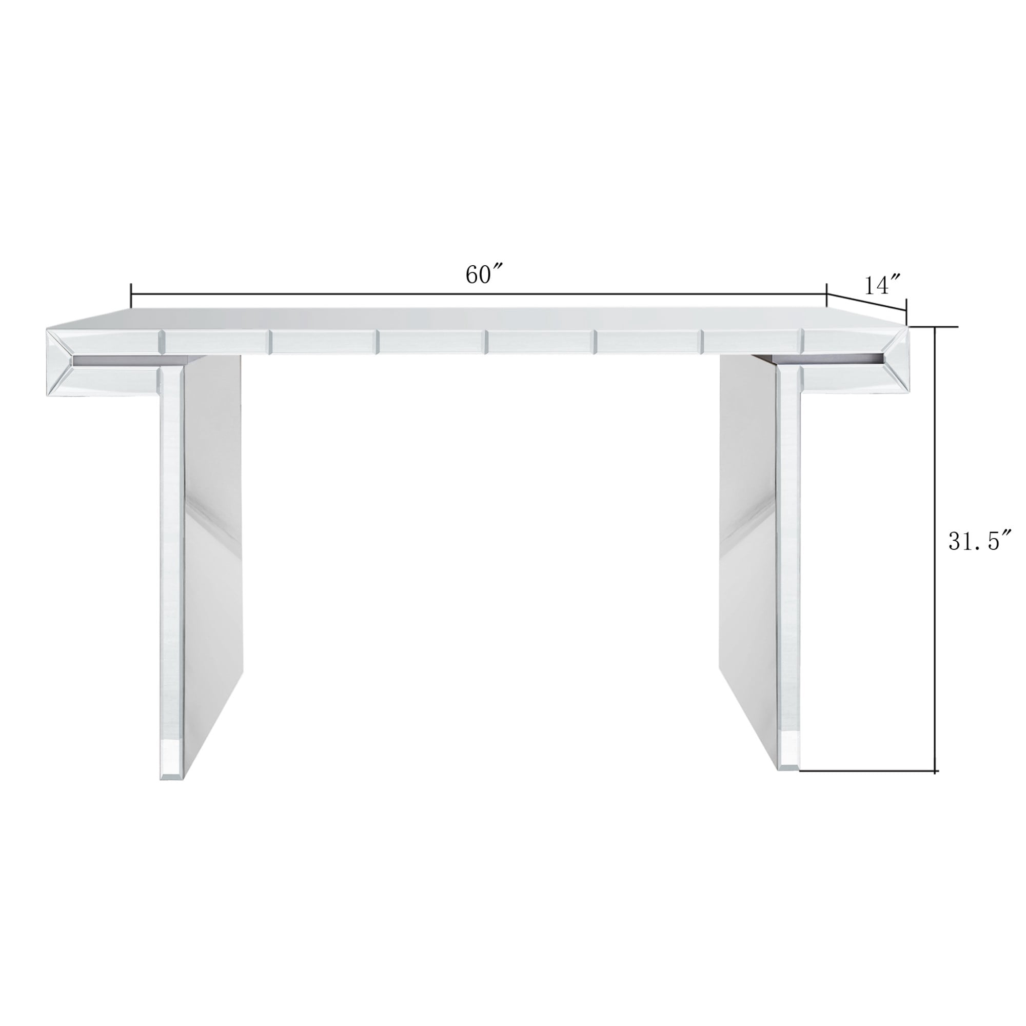 60 Inches Luxury Full-Length Mirror Console Table with Fluted Tempered Glass, Entryway Mirrored Sofa Table, Light Luxury Style, Scratch-Resistant, Reinforced Packaging (Silver)