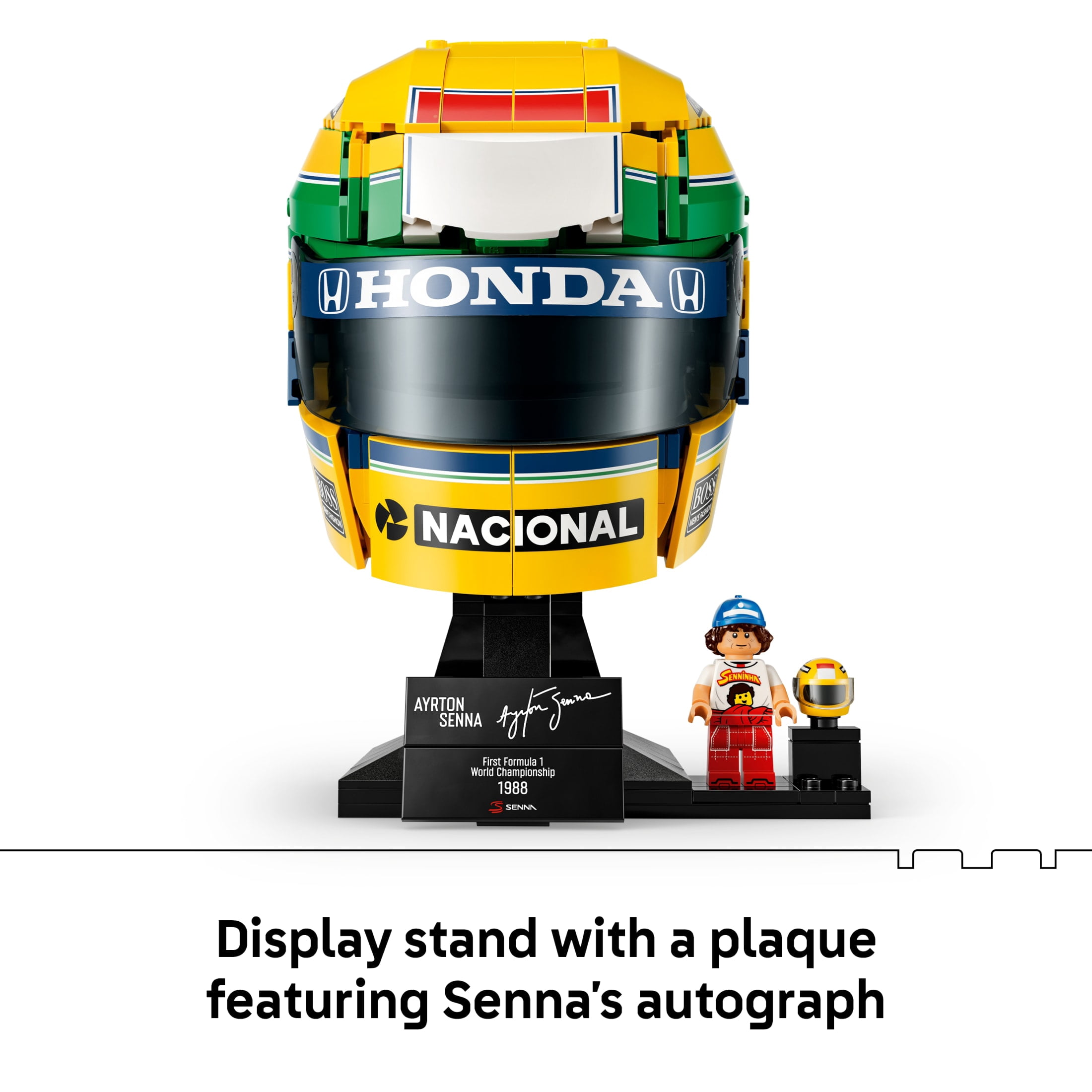 LEGO Editions Ayrton Senna Helmet - Building Set for Teens, Ages 14+ - Collectible F1 Display for Decor - Includes Signature Plaque & Driver Minifigure - Gift for Fans - 43024