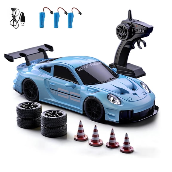 1/20 Scale 4WD RC Drift Car High Speed Remote Control Racing Vehicle With LED Headlights Dual Tire Sets Proportional Steering System Electric Drift Model For Adults Hobbyists