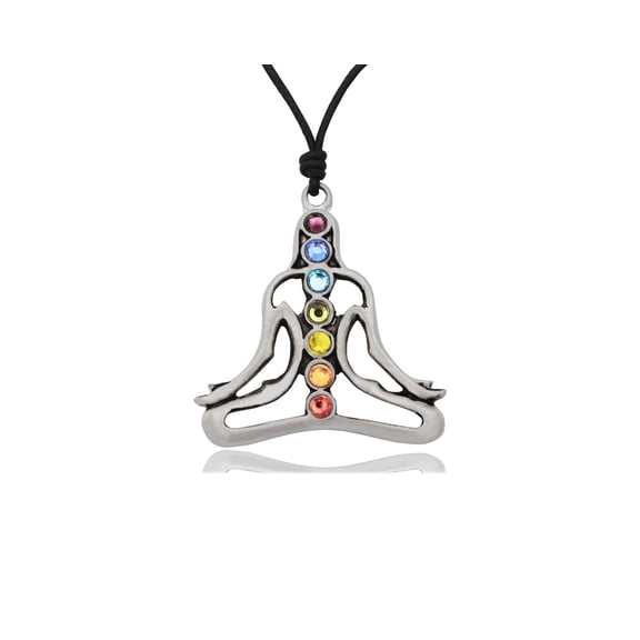 Chakara Yoga Silver Pewter Charm Necklace Pendant Jewelry With Cotton Cord