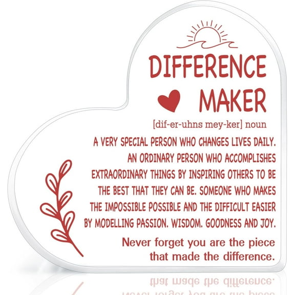 Difference Maker Gifts For Women, Thank You Gifts for Leader Boss Staff Employee, Best Mom Coach Manager Coworker Teacher, Christmas, Birthday Gifts Acrylic Heart Decor Table Signs