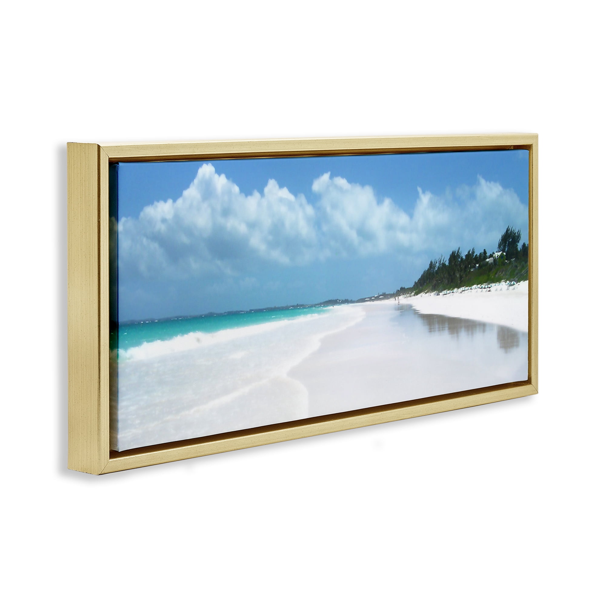 Stupell Industries Pink Sands Shore Landscape Photography Gold Floater Framed Canvas Art Print Wall Art, 25 x 11