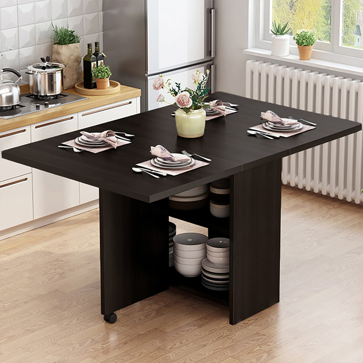 Dining Table With 2 Tires Storage,3 in 1 Folding Kitchen Table Dining