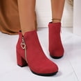 thumbnail image 3 of PiGOGI Women's Heart Boots for Women Side Zipper Ankle Booties Fall Winter Fashion Chunky Heel Trendy Red 42, 3 of 6