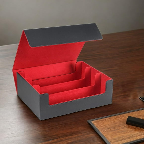 Caja de almacenamiento CUTICAT para tarjetas coleccionables Capacidad para 1800 tarjetas cuero PU Negro forrado en rojo