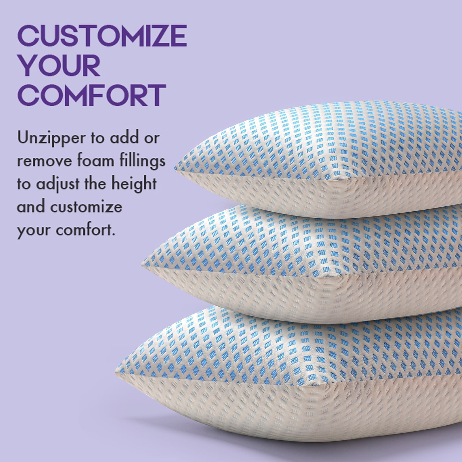 SORMAG Cooling Pillows for Bed Sleeping Shredded Memory Foam Pillows Queen Size Set of 2 Pack 20 x 30 inches