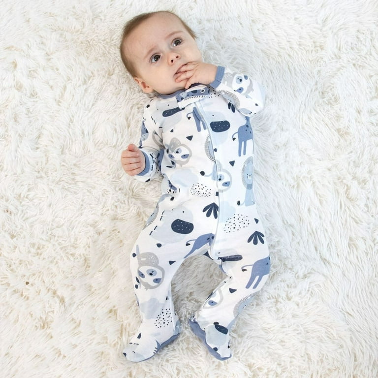 The Peanutshell Baby Footed Pajamas 3-Pack, Blue Safari, 0-3M photo 4