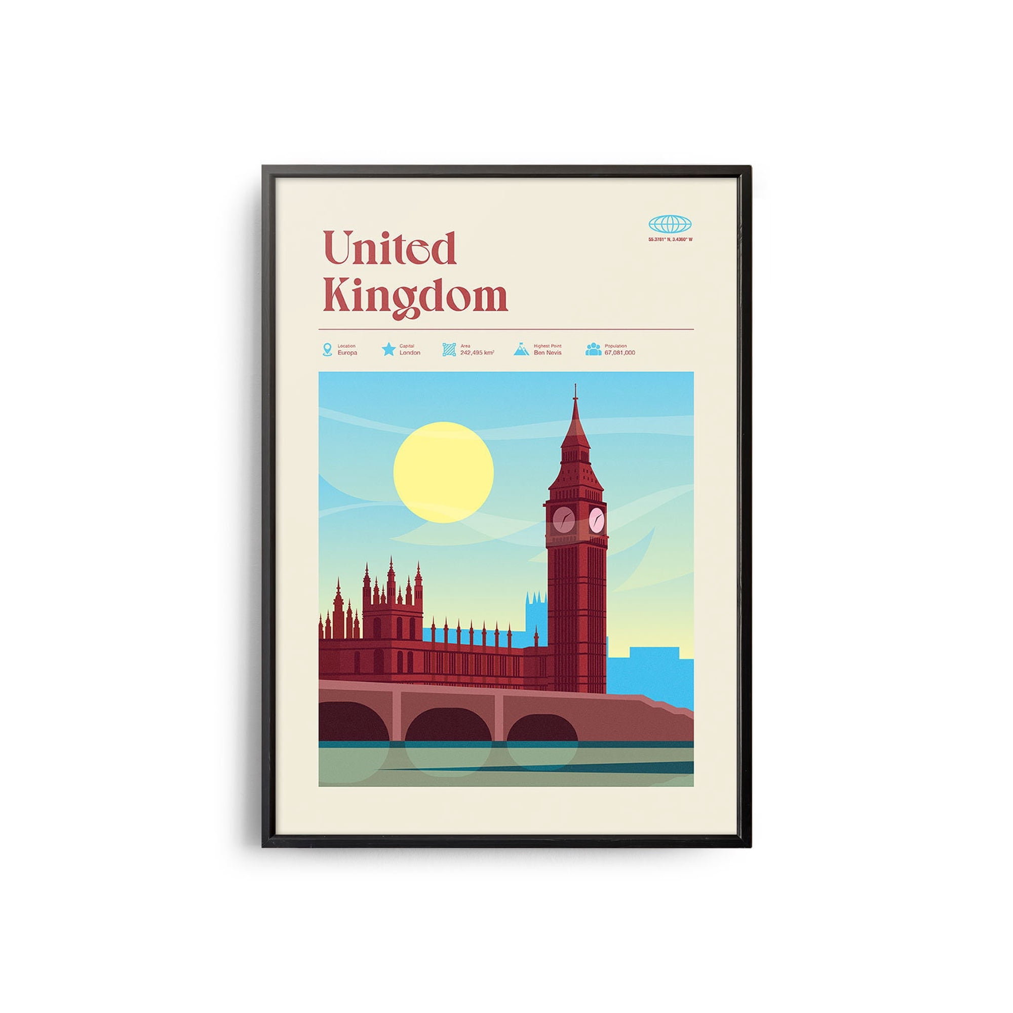 Midcentury United Kingdom Landmarks Tourist Attractions Retro Travel London Poster , Poster Print Only