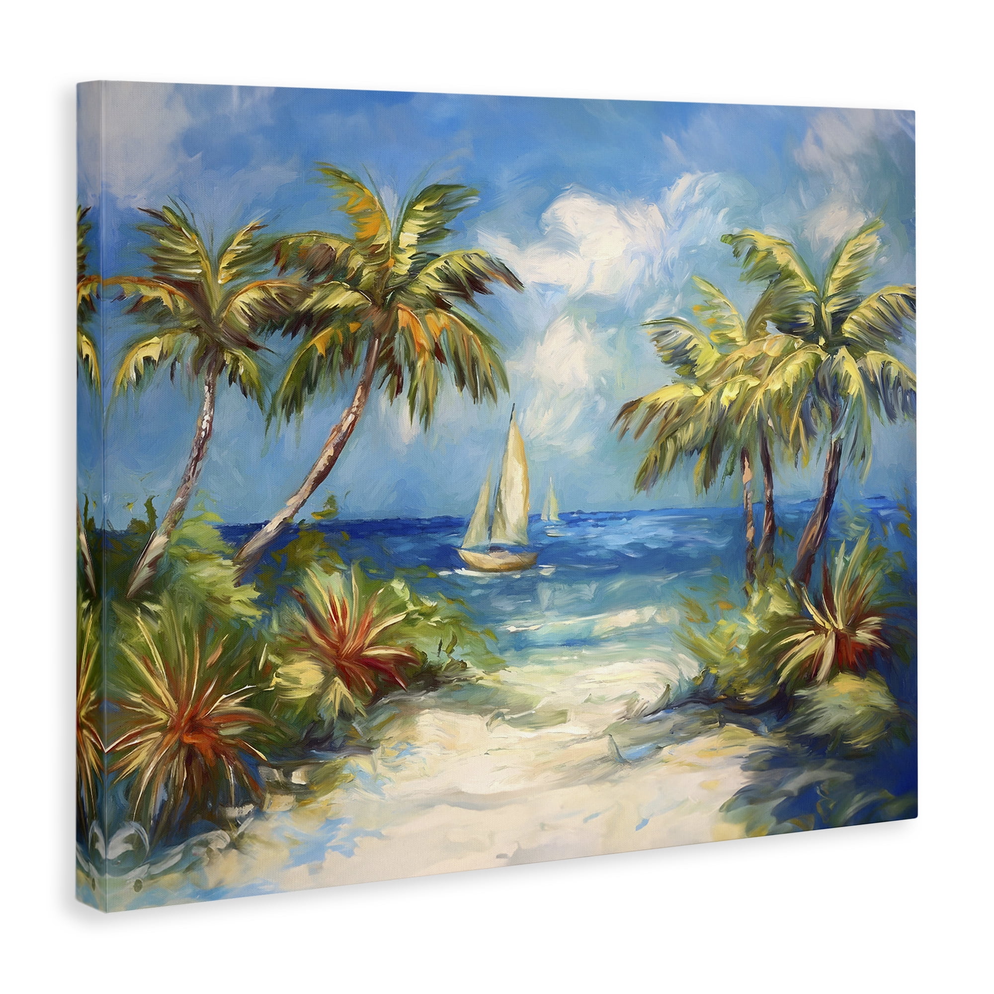 Stupell Industries Tropical Paradise Harbor Coastal Painting Gallery Wrapped Canvas Art Print Wall Art, 48 x 36