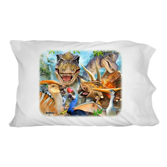 Dinosaur Jurassic Selfie T-Rex Triceratops Brontosaurus Pterodactyl Parasaurolophus Novelty Bedding Pillowcase