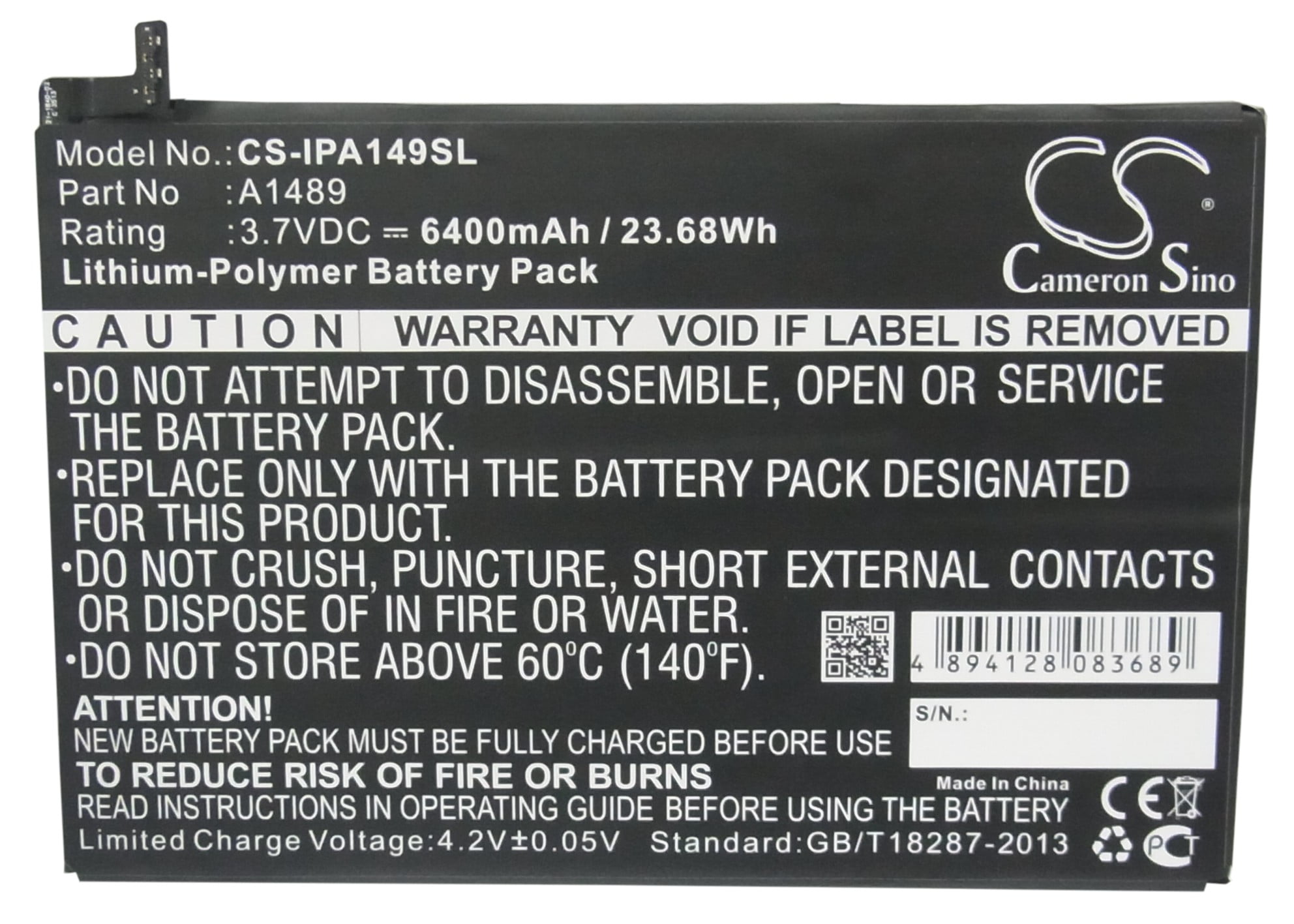 Replacement Battery for Apple A1489,A1490,A1599,A1600,A1601,iPad Mini 2,iPad Mini 3,iPad Mini 3 3G,iPad Mini 3 WiFi,PN:A1489,A1512,6400mAh