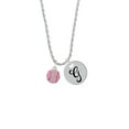 thumbnail image 2 of Delight Jewelry Silvertone Small Sparkle Pink AB Softball Silvertone Script Initial Disc - G - Charm Necklace, 20"+3", 2 of 4