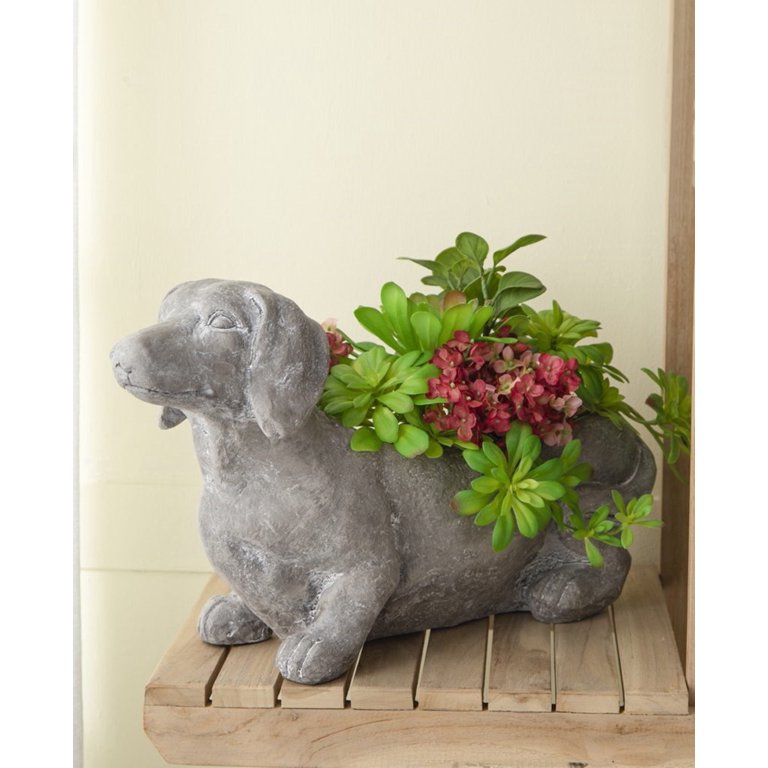 CC Home Furnishings Dachshund Dog Outdoor Garden Planter - Gray