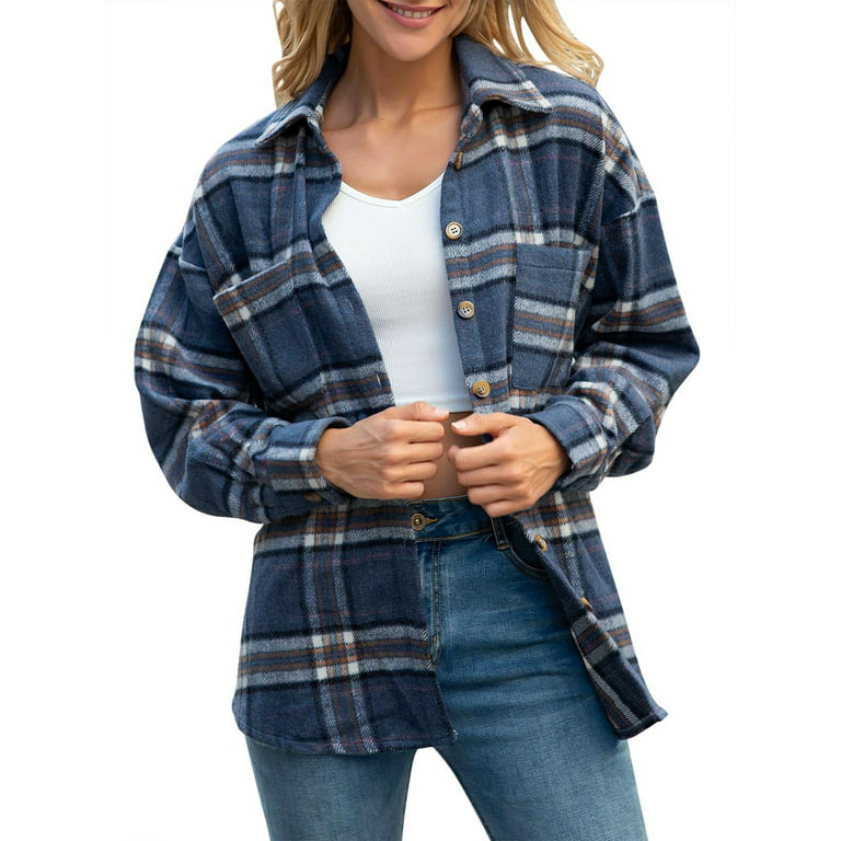 Hvem Ud over svælg Plaid Flannel Shirts for Women Oversized Vintage Long Sleeve Button Down Buffalo  Plaid Shirt Blouse Top - Walmart.com
