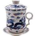 thumbnail image 1 of Chinese Porcelain Tea Mug-4 PCS Kit JingDeZhen Handmade Ceramic Kung Fu Tea Cup with Loose Leaf Tea Brewing System For Home Office Kitchen (Style E), 1 of 7