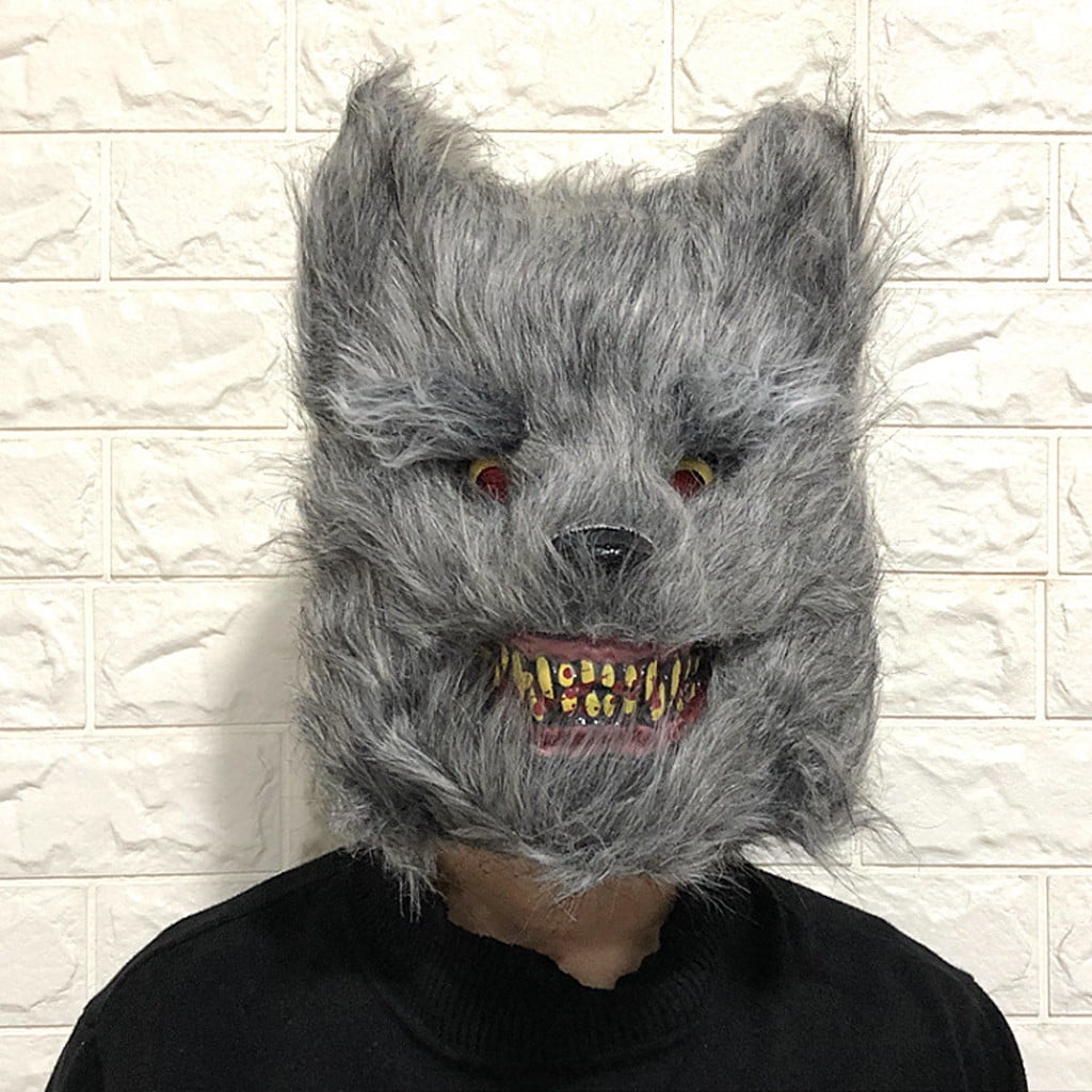 Himine Halloween Black Teeth Gray Wolfs Head Mask 