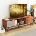 thumbnail image 3 of Costway Bamboo TV Stand Console Table with PE Rattan  Door & 2 Drawers for TV up to 65" Brown, 3 of 10