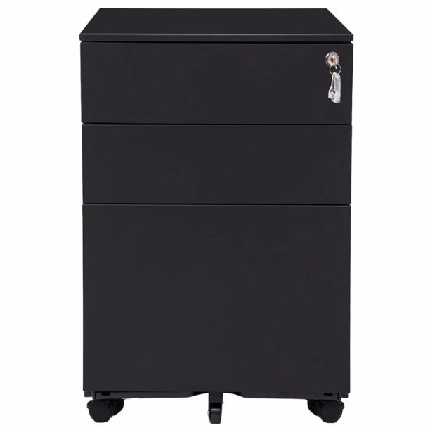Trexm Three Drawer File Cabinet Mobile Metal Lockable File Cabinet Under Desk Fully Assembled Except For 5 Castors Black Walmart Com Walmart Com