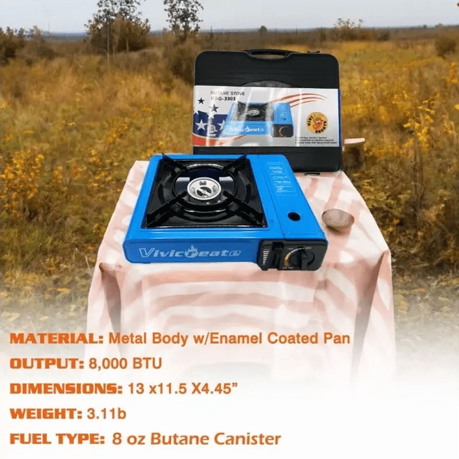 Vivicreate 8500 BTU Portable Butane Gas Stove, Single Burner Outdoor Camping Cooker with Carrying Case for BBQ, Picnic & Travel