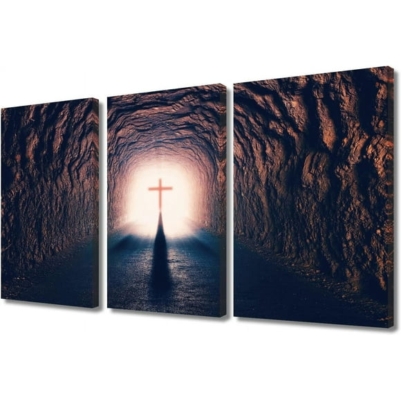 Croix de Jésus Christ Peinture Murale Jésus Christ Chambre Salon Décoration Murale Encadrée Chrétienne Images Modernes Impressions sur Toile pour Décoration Murale Salle de Bain Bureau, 36 Pouces Lx24 H