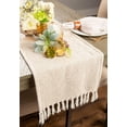 thumbnail image 5 of Contemporary Home Living Diamond Weave Table Runner with Tassels - 72" - Beige and White, 5 of 7