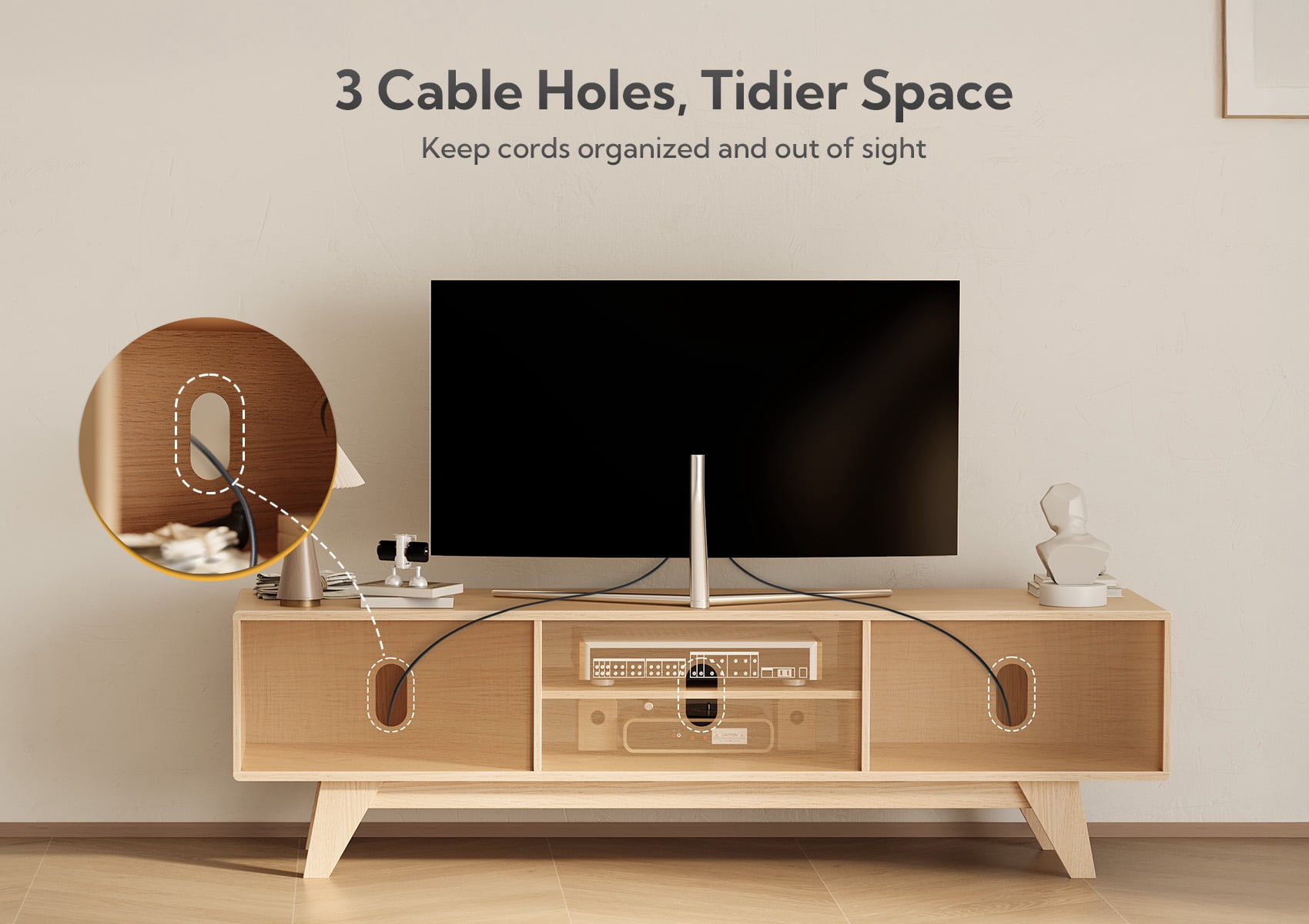 Innovar Home TV Stand for 75 inch TV - Modern TV Stand for TVs up to 75" Wood TV Stand W/ Storage & Adjustable Shelves, Low Profile TV Console Media Cabinet Entertainment Center for Living Room,Oak