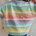 thumbnail image 3 of SCSAlgin Womens Rainbow Striped Sweater Crewneck Long Lantern Sleeve Cable Knit Pullover Jumper Tops, 3 of 7